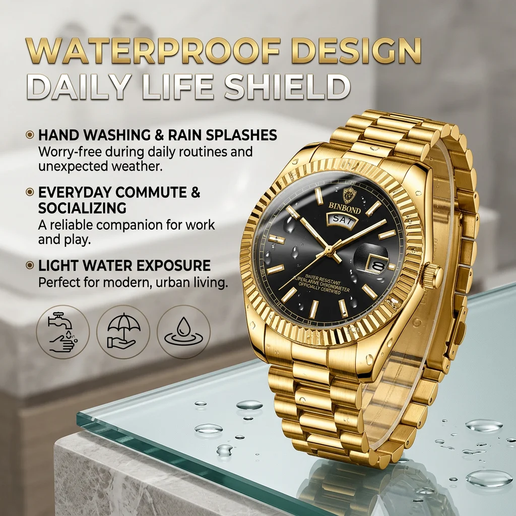 1pcs Stylish Wristwatch with Double Calendar Shiny Metal Strap Black Dial Simple Design Daily Versatile Watch for Men Wo