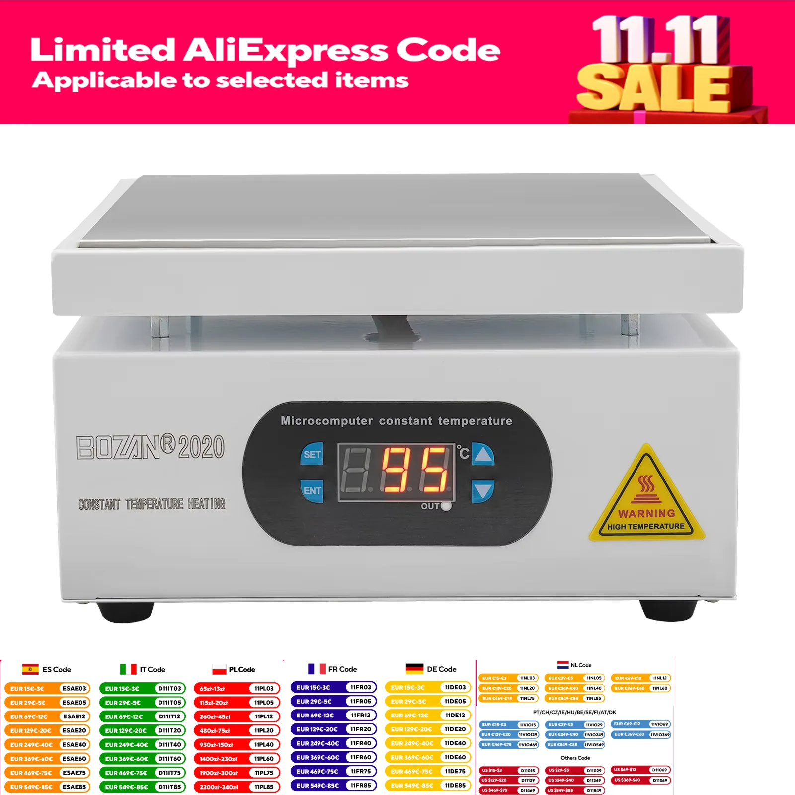 500W  Microcomputer Electric Heating Plate Rework Soldering Preheat Station Welder 150X150mm 0-400°C