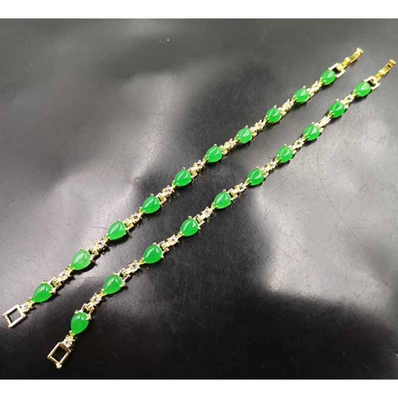 Vacuum Plating Inlaid Emerald Green Malay Drop Women Jade Bracelet