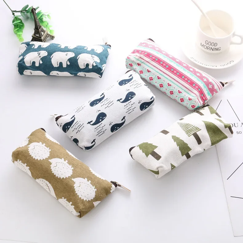 Canvas Pencil Case Student Pouch Coin Cosmetic Bag Office Stationery Organizer For Teen Girl Boy School Supplies