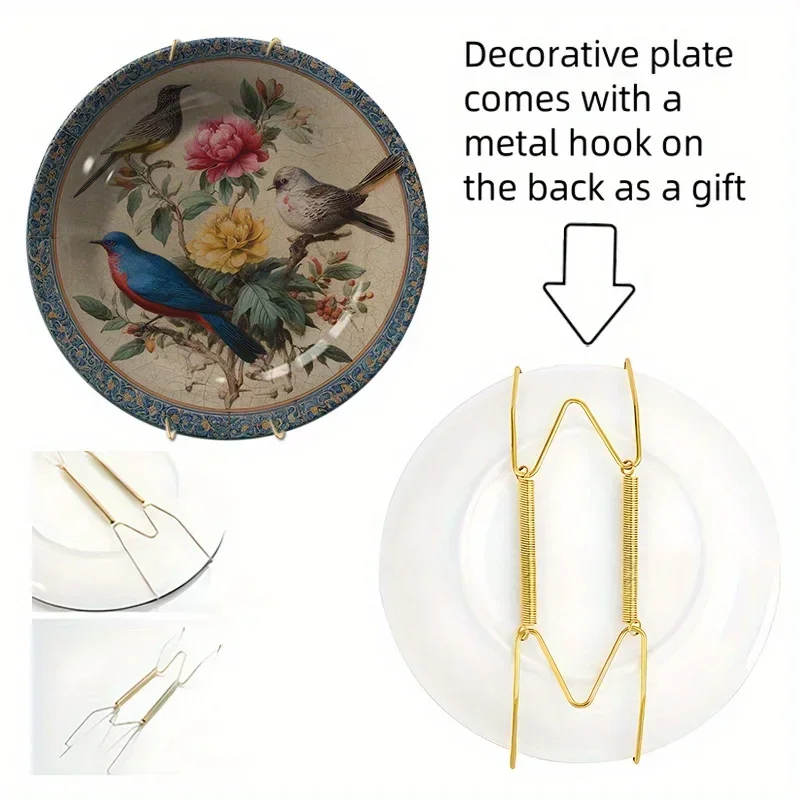 A Beautifully Crafted Ceramic Decorative Plate Featuring a Hand-Painted Design of Two Birds on a Branch. This Wall Art Piece Is