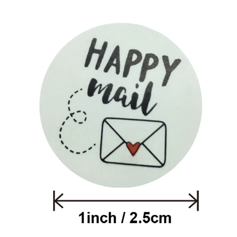 50pcs Happy Mail Stickers Scrapbooking1 Inch Round Kraft Stickers Seal Labels Envelope Packaging Labels Stationery Sticker