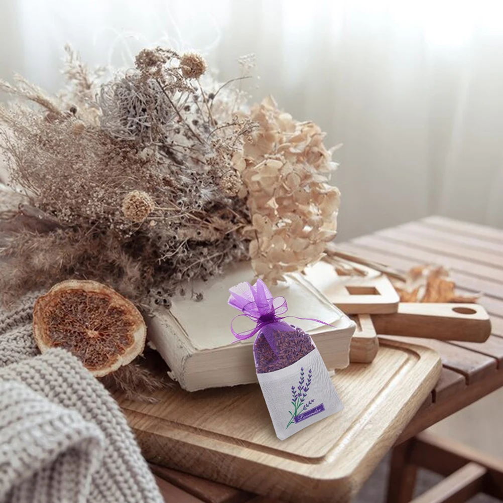 

5pcs Lavender Sachet Bags Stylish Purple Drawstring Pouches Durable Organza Gauze For Drawer Closet Freshening Home Fragrance