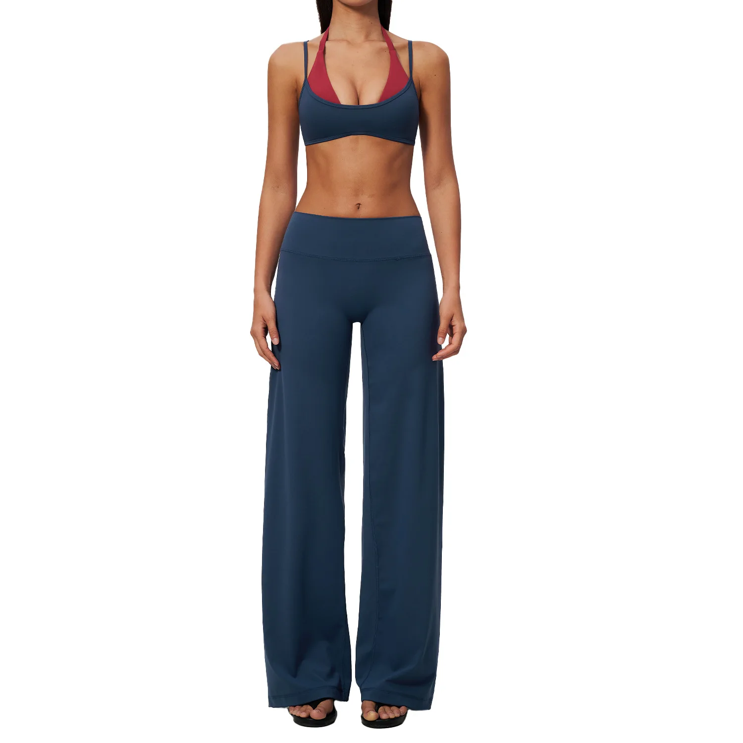 Gym Clothing Yoga Set 2Pcs Women Breathable Backless Halter-Neck Sports Bra Push Up Pilates Fitness Top Straight Leg PantsFemale