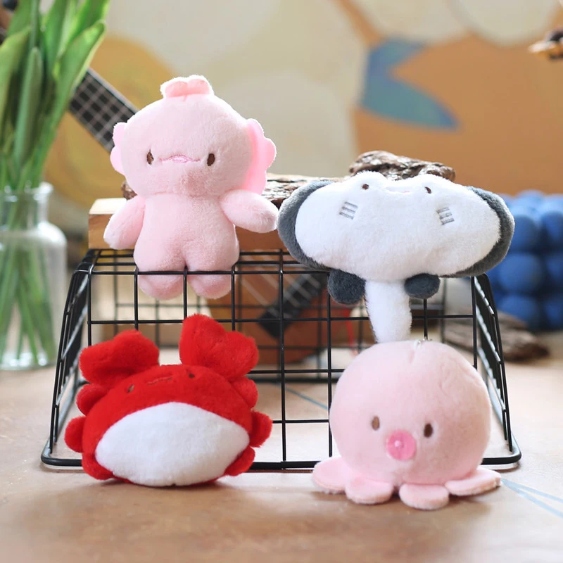 1PC Cartoon Soft Plush Doll Keychain Ray Fish Marine Organisms Key Chain Kawaii Crab Plush Funny Fish Pendant Bag Hanging