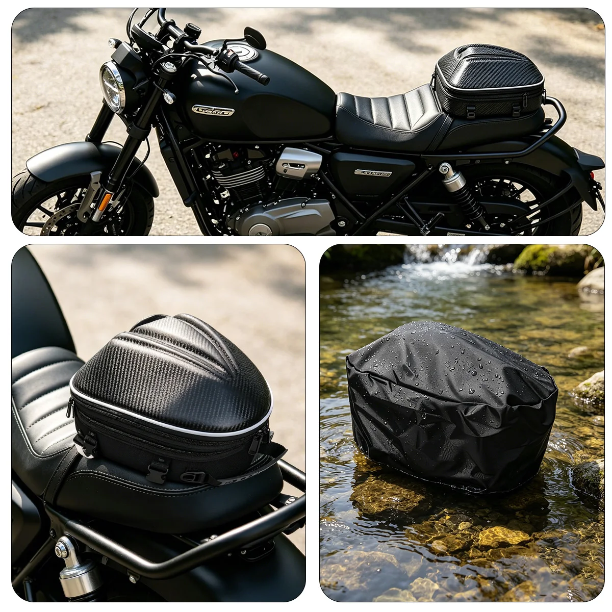 Black Tail Bag Motorcycle Tail Bag Waterproof Motorbike Rear Back Seat Bag Backpack Crossbody Bag Kit Expandable Helmet Bag