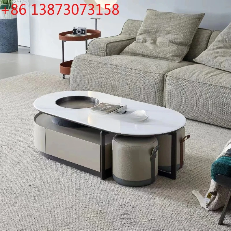 Modern minimalist oval creative microcrystalline stone coffee table TV cabinet combination
