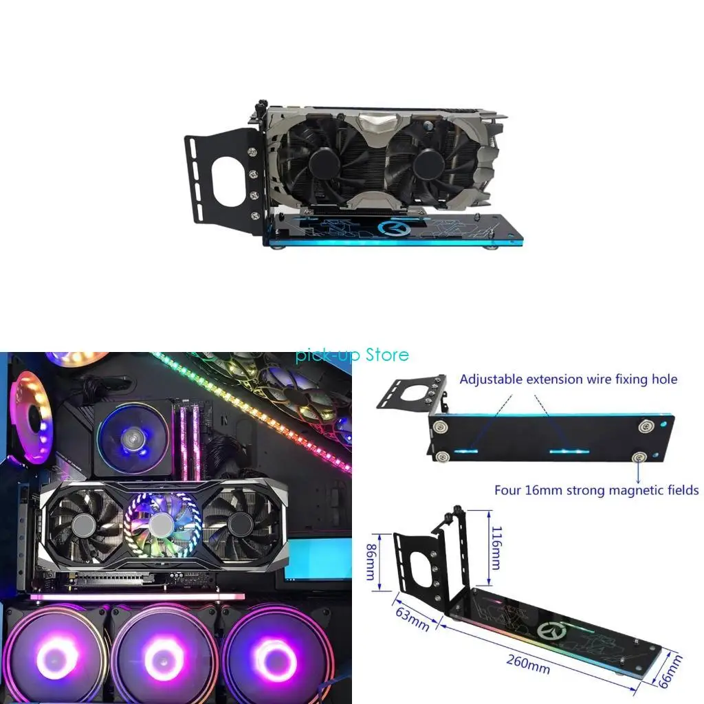 

Q5WA Vertical GPU Bracket PCI-E Holder with LED 5V 3pin 12V 4pin RGB for Vertically kickstand/base Stent Stand for GPU