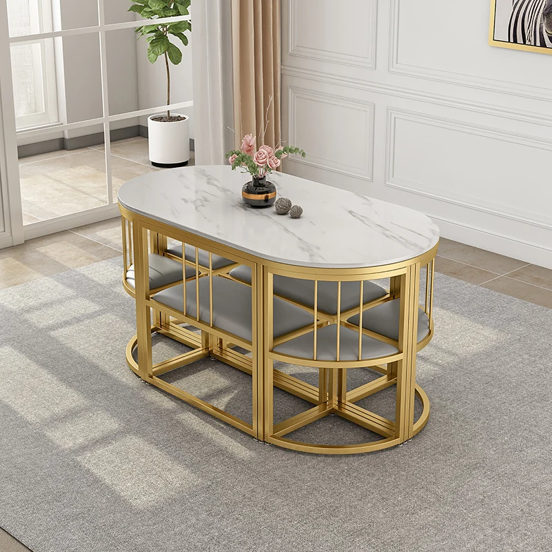 

For Internet celebrity table and chair combination telescopic wrought iron marble dining combination modern