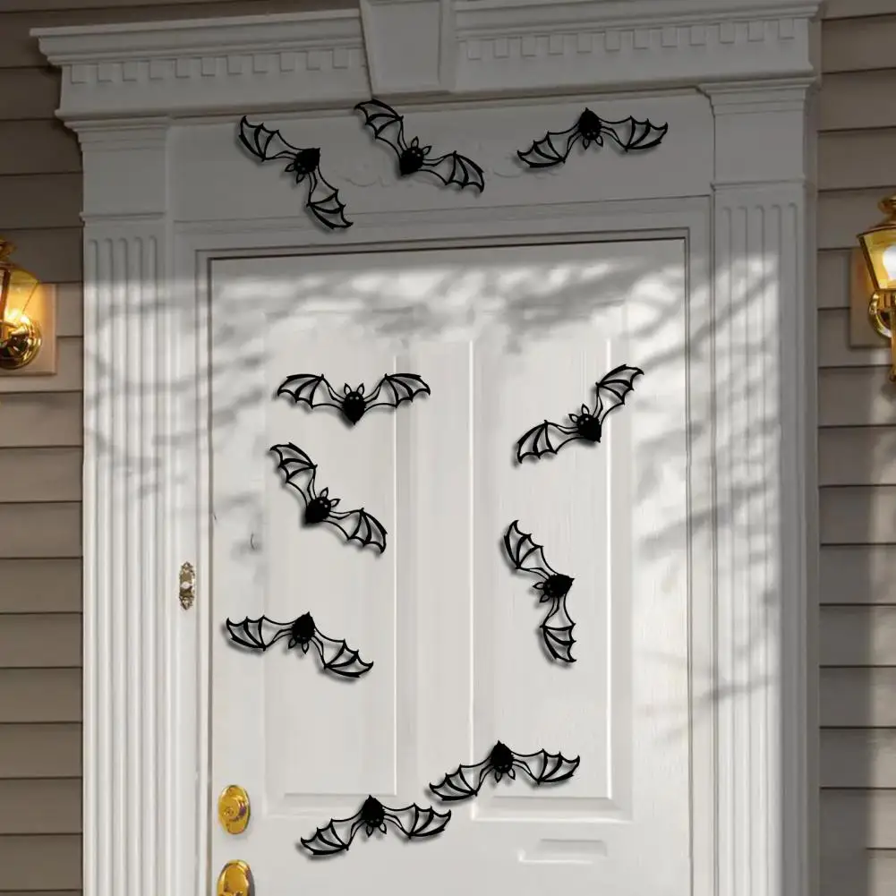 

12Pcs Halloween 3D Bat Decoration Spooky Black Bat Ornament Home Office Bathroom Hollow Bat Shape Background Wall Sticker