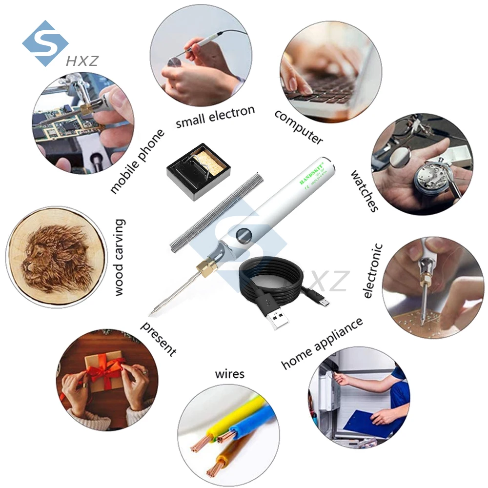 

USB Soldering Iron Kit 5V 8W Fast Heating 15s Melt, 330℃-450℃ 3-Temp LED w/Auto Sleep for SMD Repair & Outdoor Electronics
