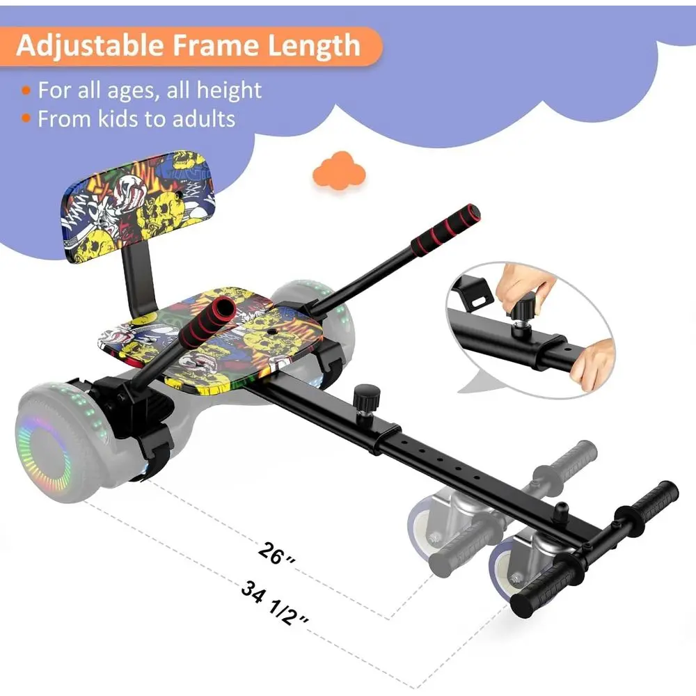 Acessório de assento conversível para scooters de autoequilíbrio, kit Go-Kart ajustável, cabe em 6,5 a 10 modelos (scooter não incluído)
