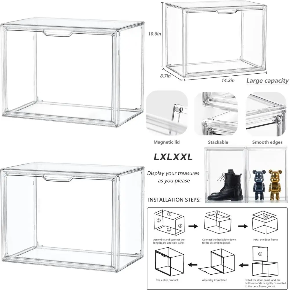 

Штабелируемые акриловые футляры для хранения с магнитными крышками для больших предметов и косметики, размер XL