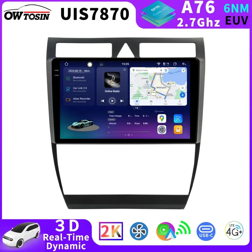 UIS7870 A76 2.6GHz Android 13 12G+256G Car Radio Multimedia GPS For Audi A6 Allroad Quattro C5 4B 1997-2004 BT CarPlay Autoradio 