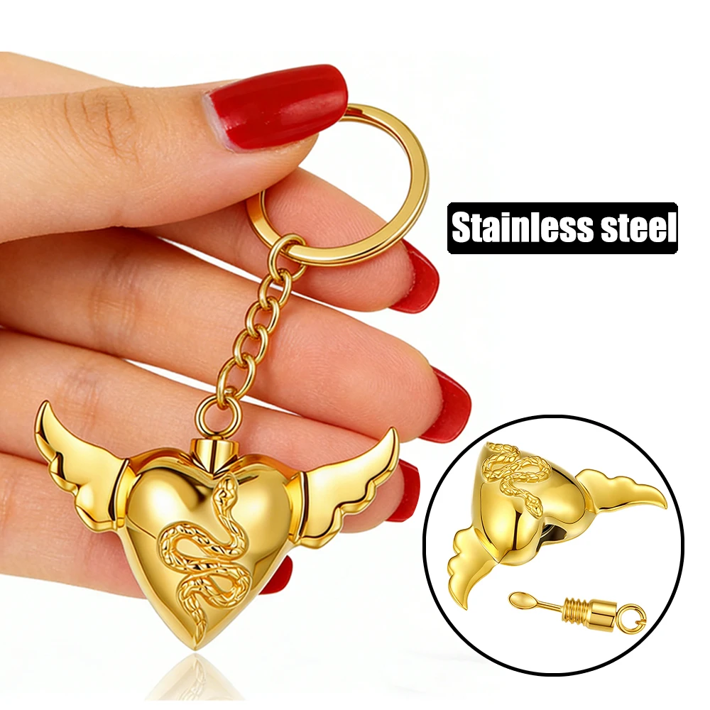 Stainless Steel Heart Snake Locket Keychain Openable Urn Spoon Pendant Keyring Luxurious Jewelry Gift for Women Bag Decorations