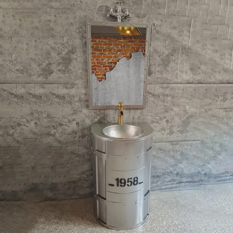 Bar bathroom industrial wind commercial retro column basin platform personalized creative color oil drum floor sink