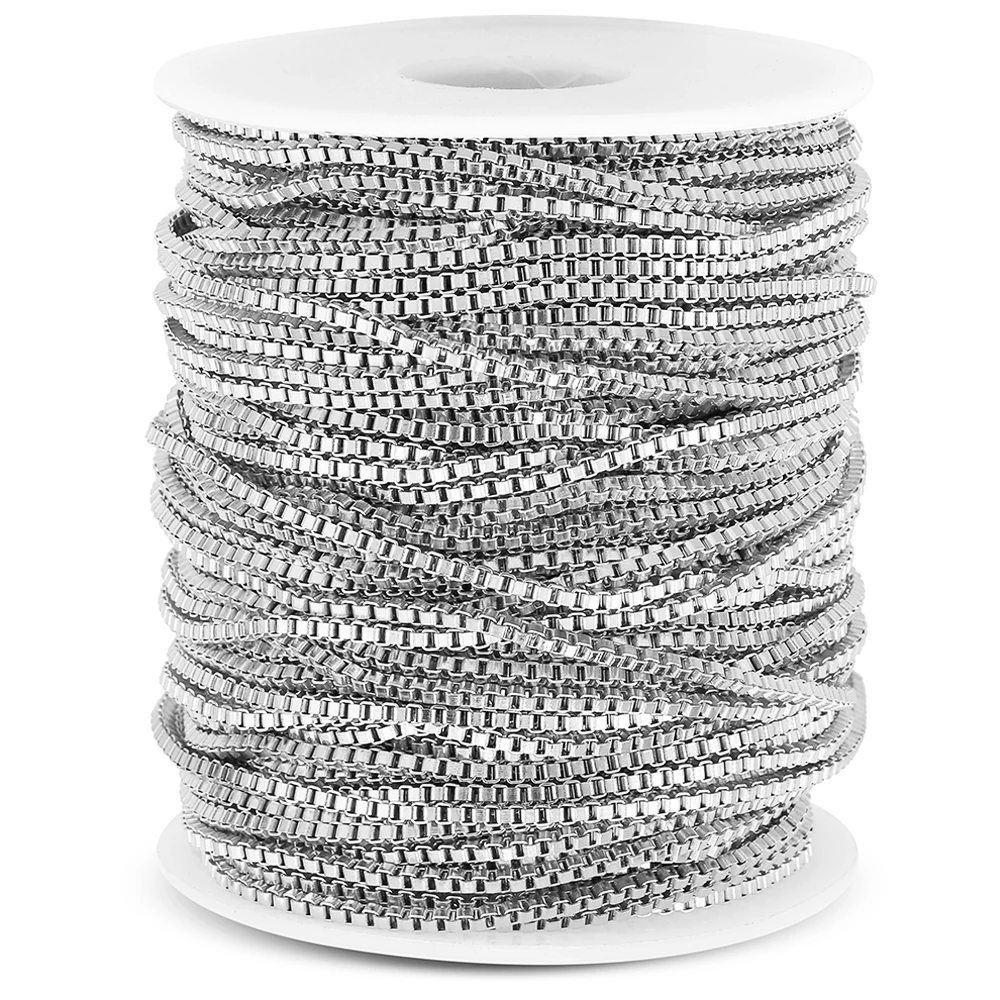 1Meter 2Meters Stainless Steel 2mm Rectangular Box Chain for DIY Necklace Bracelet Bag Chain Clothing Jewelry Making Supplies - view 6