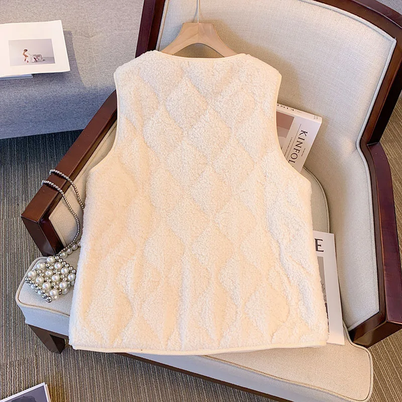 150Kg Plus Size Women's Bust 152 Winter Thickened Warm Vest Cardigan Lamb Wool Vest With Cotton Jacket 5XL 6XL 7XL 8XL 9XL