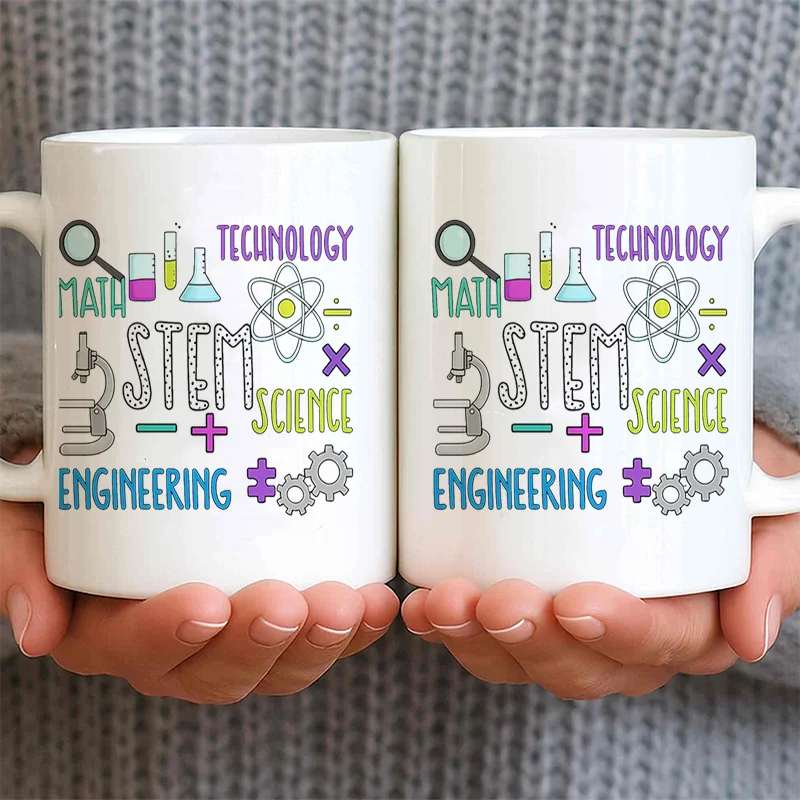 STEM Science Math Technology Engineering Colorful Print Ceramic Coffee Mug 11oz 350ml Personalized Custom Cute Aesthetic Microwa