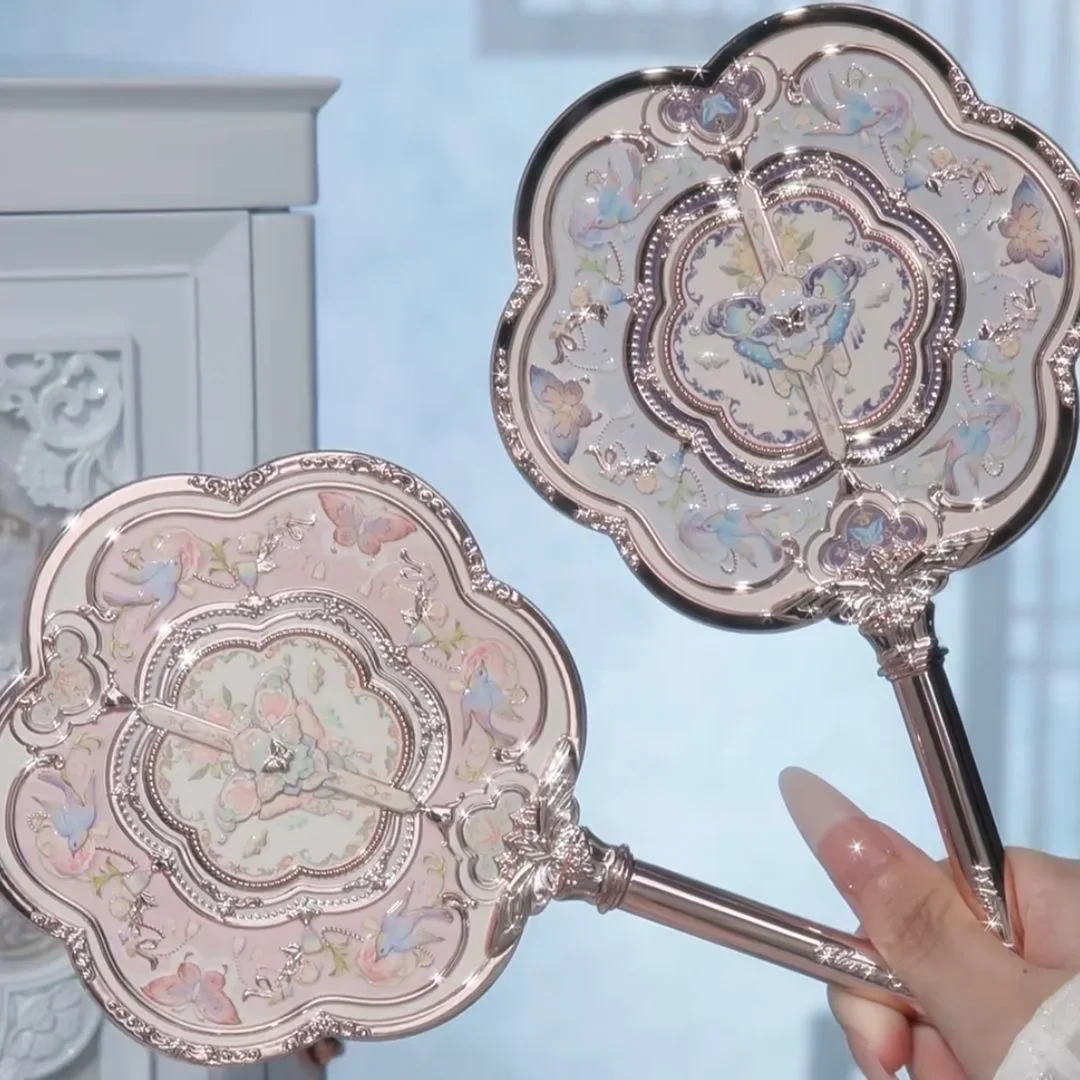 Miroir de maquillage à main avec collier de nuage de papillon, miroir de vanité esthétique Vintage, miroir de voyage Portable et mignon