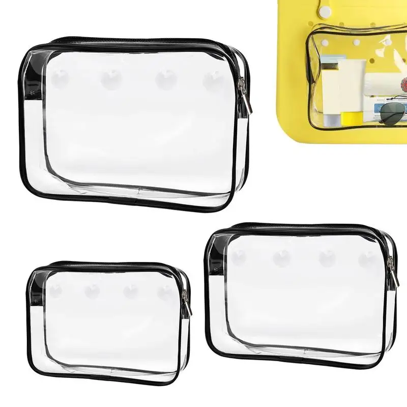 Clear Bag For Travel 3PCS Transparent Makeup Bag Large Capacity Travel Bag With Zipper And Button Reusable For Beaches Vacation