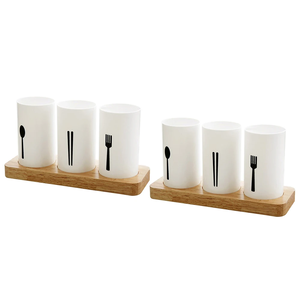

2 set 2 Sets Oak Chopstick Container Wood Base Draining Drying Rack Kitchen Utensils Organizer Fork Spoon Silverware for Cutlery