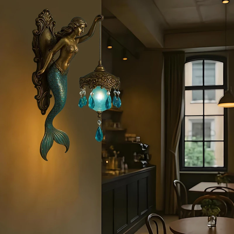 nchanted Mermaid Wall Lamp - Vintage Base Design for Themed Bedrooms, Restaurants and Hotel Ambiance Decor