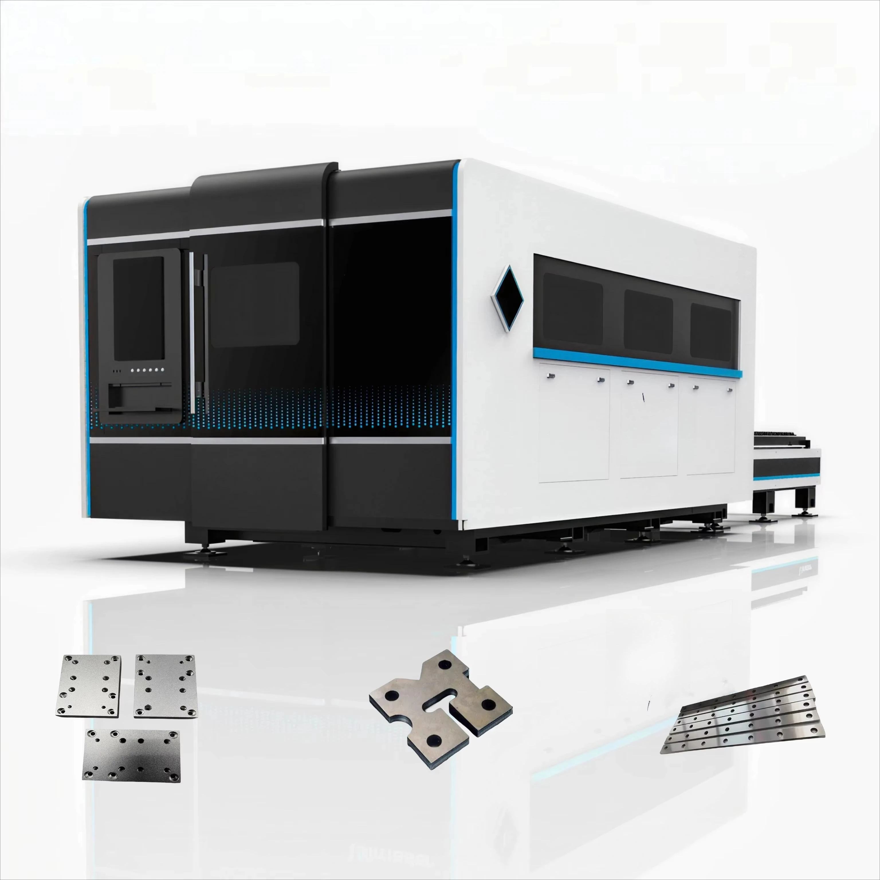 High-Efficiency Full Enclosure CNC Fiber Cutting Machine with Exchange Table for Metal Sheets