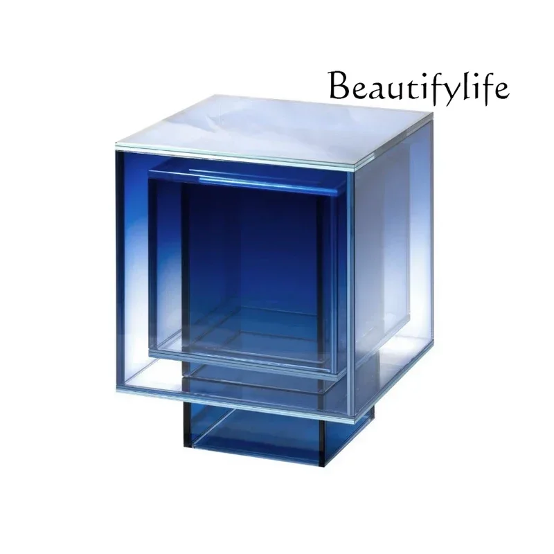 H Nordic Designer Acrylic Coffee Table Creative Dream Blue Edge Geometric Transparent Coffee Table Small Apartment Sofa Table