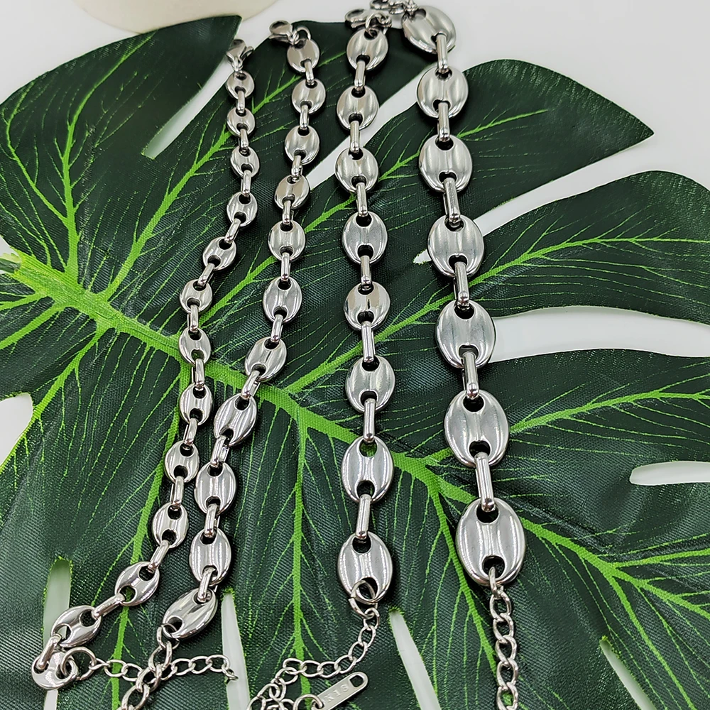 USENSET Stainless Steel Coffee Bean Link Chain Bracelet Necklace for Hip-hop Hand Bracelet Unisex Statement Jewelry Gift image 6