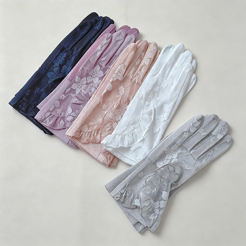 Women Summer Thin Lace Ruffle Edge Short Sexy Sunscreen Breathable Anti-skid Touch Screen Cycling Driving UV Gloves