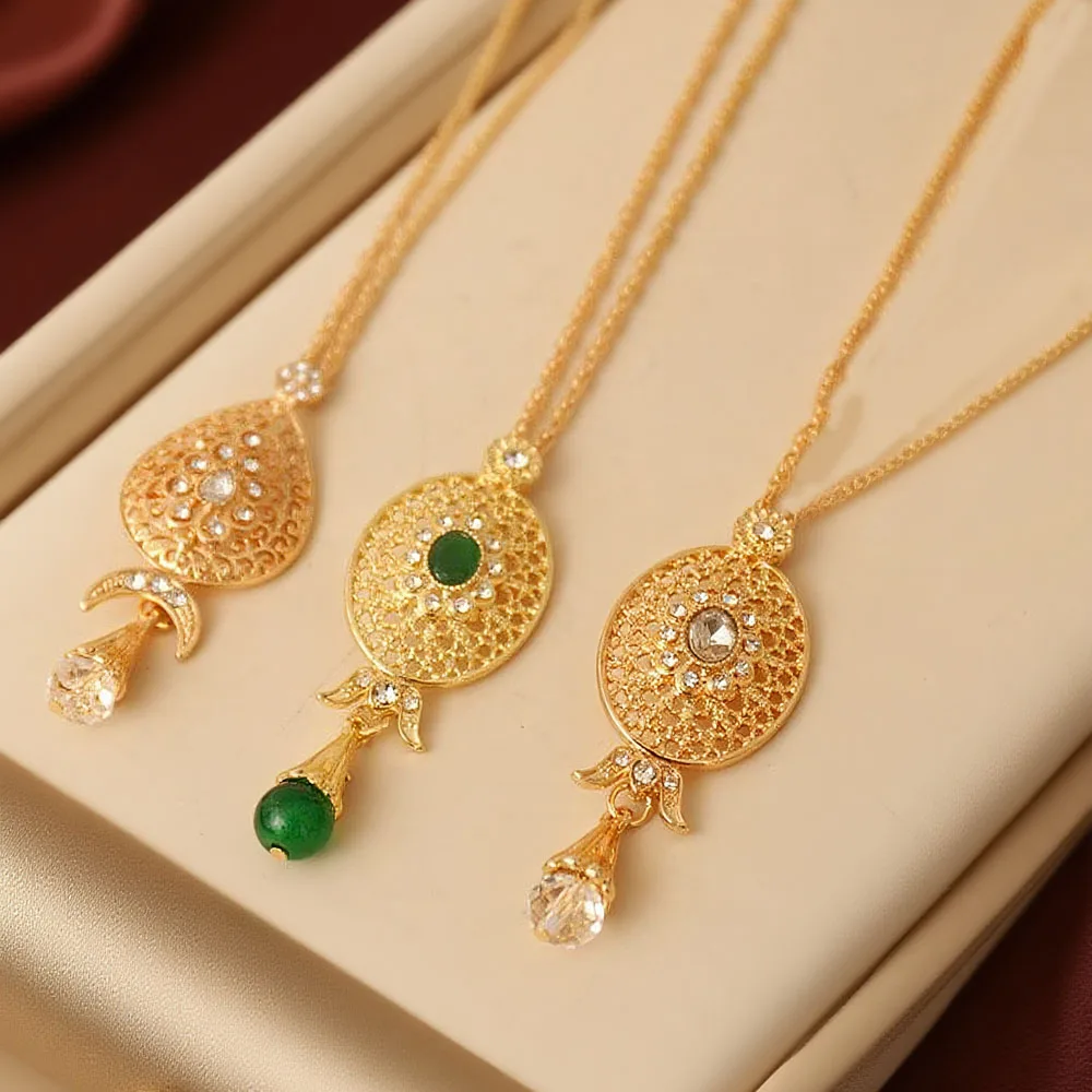 New zinc alloy gold plated pendant necklace water drop chain necklce for women arabic middle east fashion jewelry