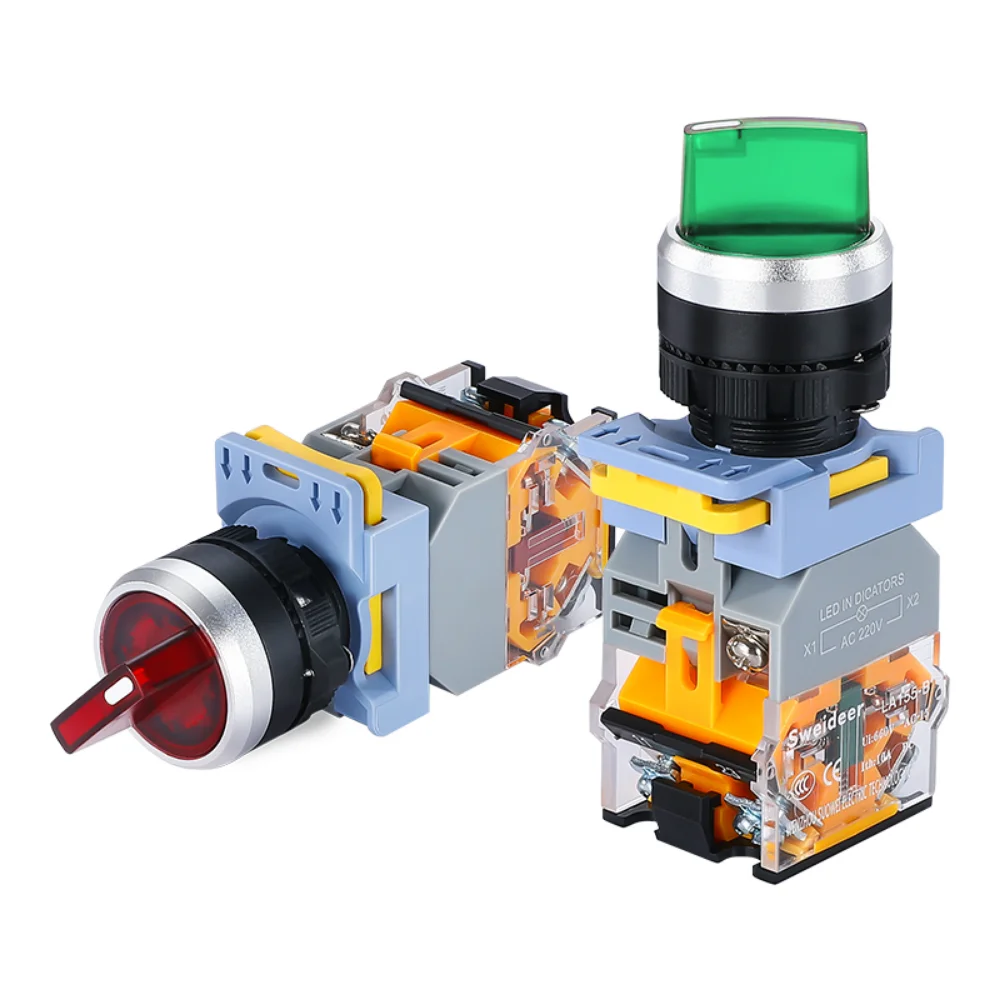 Selector Knob Rotary Switch with LED Latching Momentary 22MM 2NO 1NO1NC 2 3 Position 10A LA38 Power Switch ON/OFF 36V 110V 380V