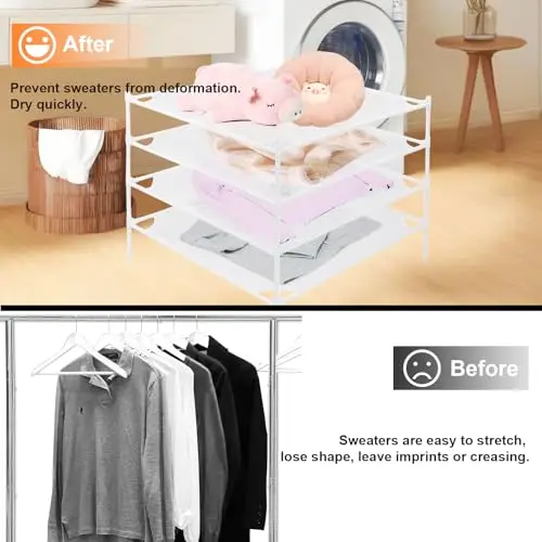 

Four-Level Flat Mesh Sweater Drying Rack For Indoor Outdoor Use, Stackable Laundry Organizer For Garments Socks