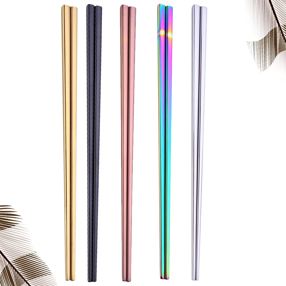 

5 Pcs Stainless Steel Chopsticks Square Metal Reusable Kitchen Utensils Heat Resistant Dishwasher Safe for Food Rice Vegetables