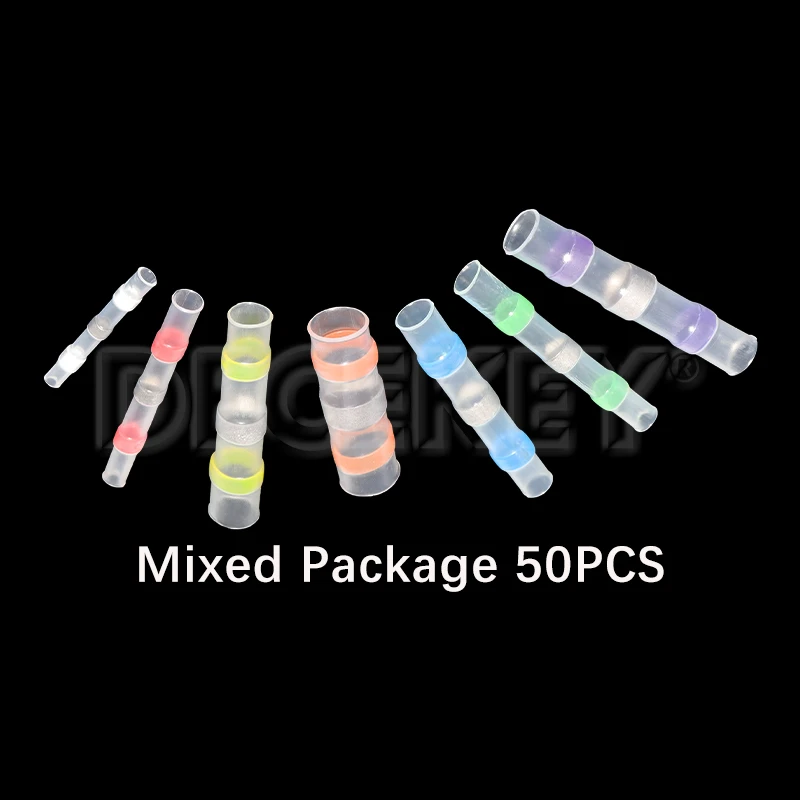 50PCS Heat Shrinkable Wire Connectors SST21 Waterproof Sleeve AWG22-18 Butt Electrical Splice Tinned Solder Seal Terminal