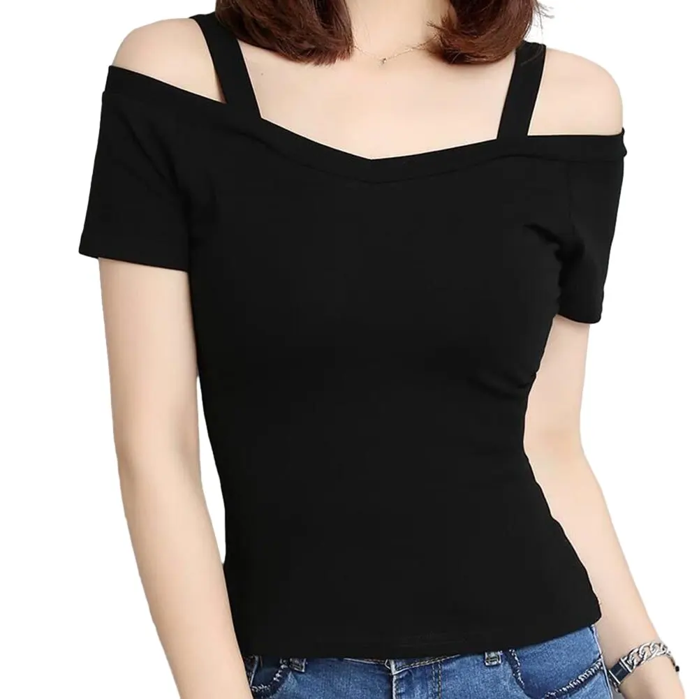 

Women's Y2K Short Sleeve T-Shirt Sexy Off Shoulder T-Shirt Women's Slim V Neck Top