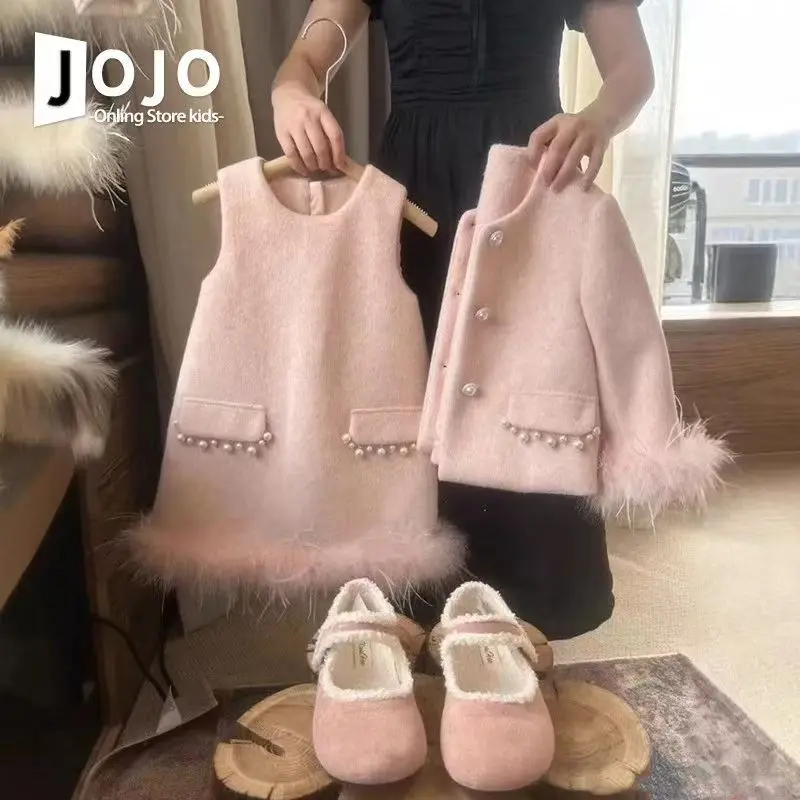 Girls' Korean Children's Clothing Woolen Suit 2025 Winter New Style Western-style High-end Children's Coat Vest Two-piece Set