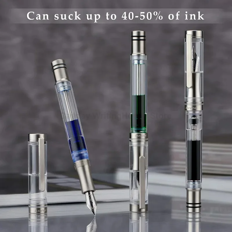 Asvine P36 V200 Titanium Fountain Pen Piston Filling Bock / Asvine EF/F/M Nib, Acrylic Smooth Writing Office Gift Pen