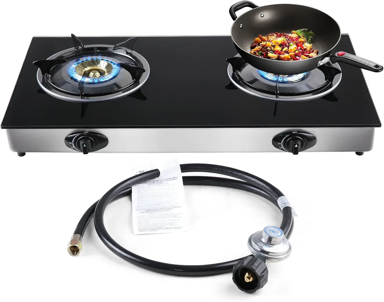 

Propane Gas Cooktop 2 Burners Portable Stove with Auto Ignition for RV, Camping, Apartments