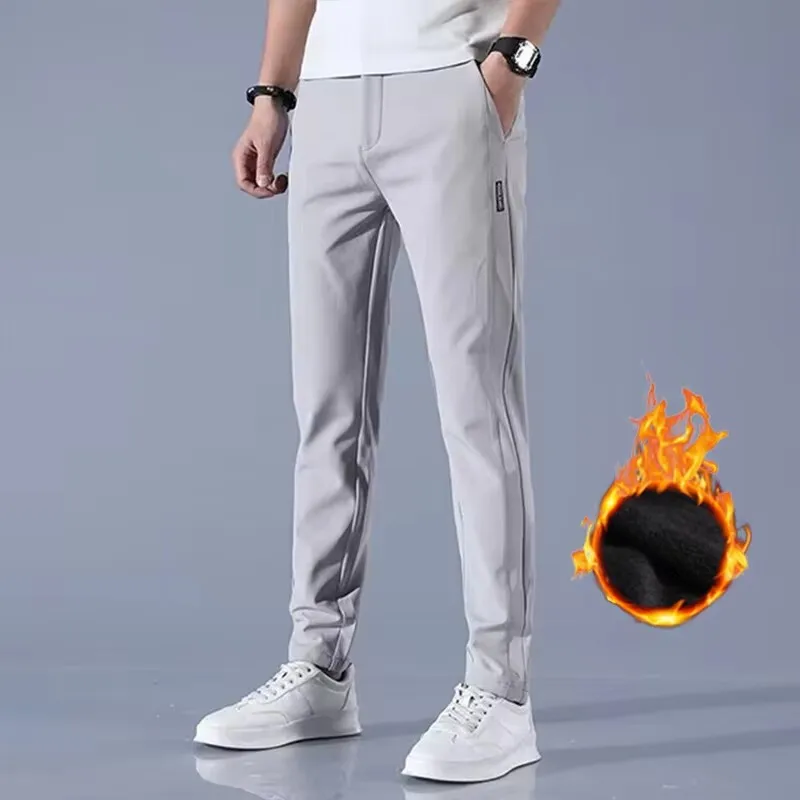 New 2024 Velvet Casual Pants for Men, Thick Business Stretch Slim Fit Stretch Pants, Outdoor Jogging Pants, Korean Classic Wool