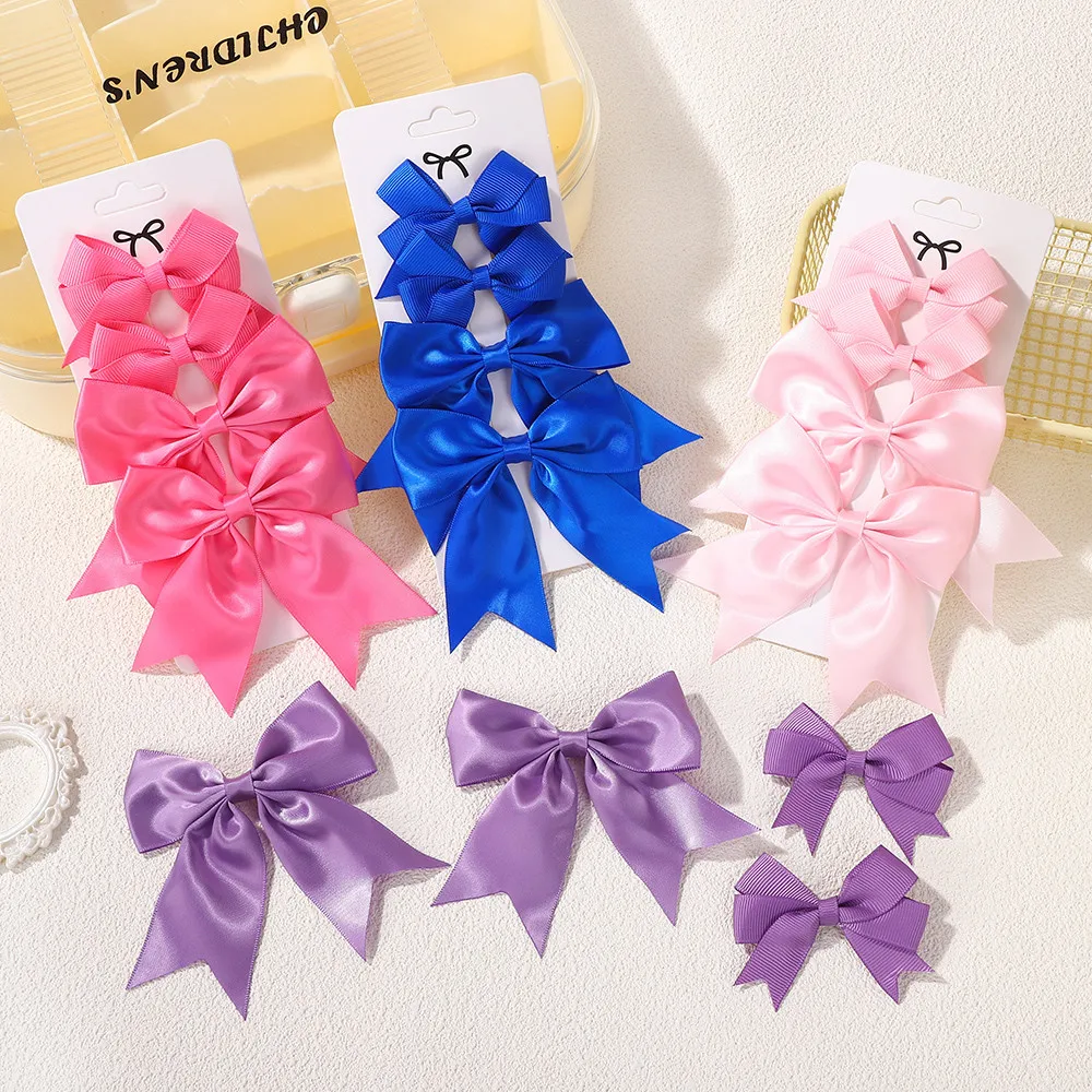 4Pcs/Set Handmade Satin Ribbon Bow Hair Clips for Baby Girls Cute Solid Color Solid Color Satin Hairpins Barrettes Kids Headwear
