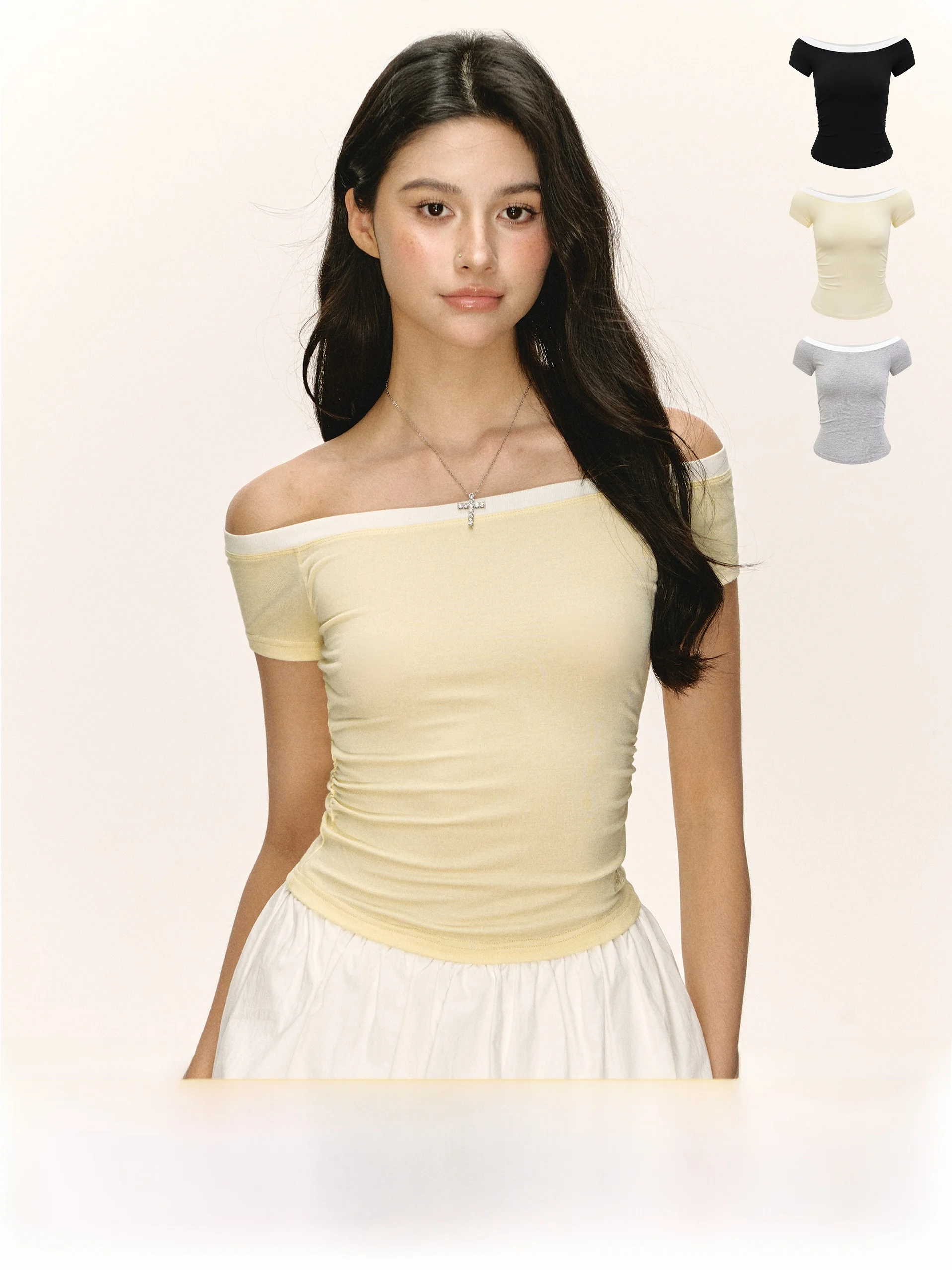 

Новинка: женская летняя футболка в стиле арт-деко, с открытыми плечами, облегающая, однотонная, для уличного стиля