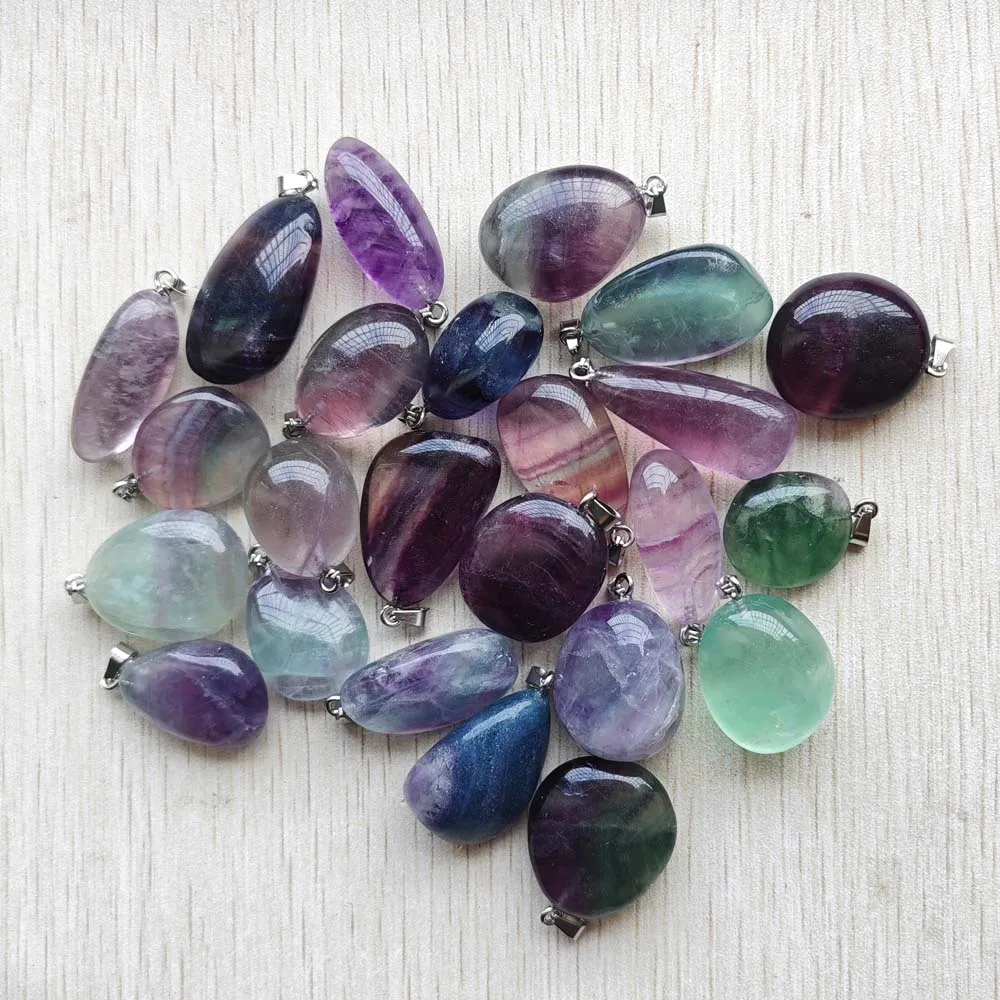 New fashion natural Colored fluorite stone good quality Irregular pendants diy  jewelry making Wholesale 24pcs/lot