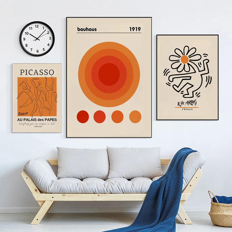 Retro Orange Wall Art Posters and Prints Picasso Classic Works Canvas Painting Wall Art Pictures Home Bar Room Decoration