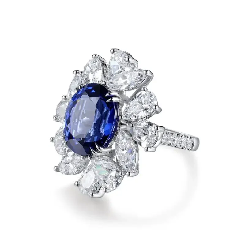 Anéis de safira azul ruif para mulheres, aliança de casamento, forma oval, pedra preciosa, prata 925, 8.43ct, 2019