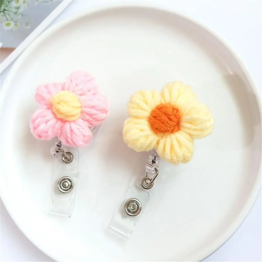 Wool Nurse Badge Reel Retractable Name Tag Flower Badge Holder 3D Knit Flora Easy Pull Buckle Doctor Students