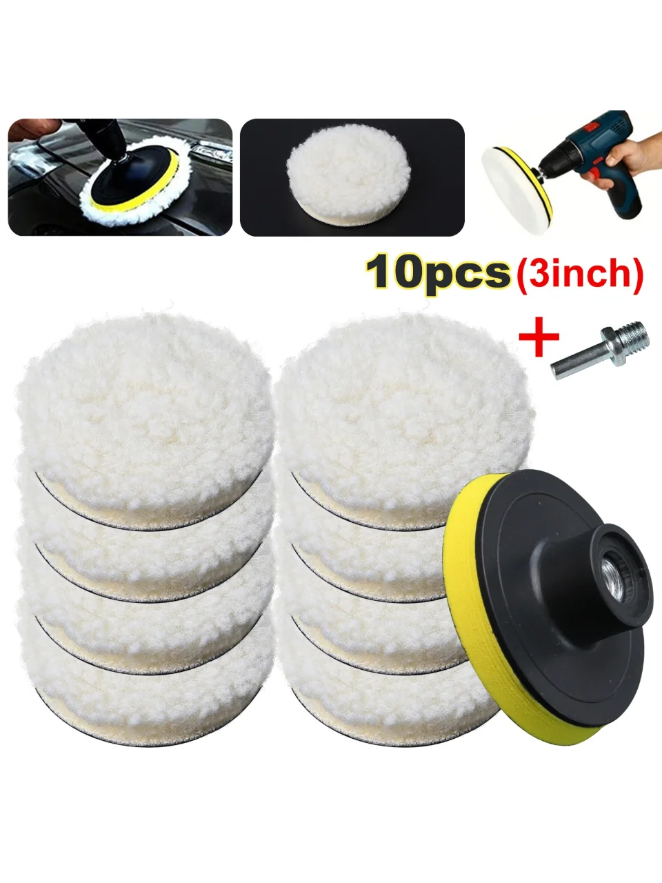 10-teiliges Set (8 Pads+1 Saugnapf+1 Schraube) Auto-Polier- und Wachs-Polierscheiben-Set für Auto-Poliermaschinen mit M10/M14 Bohrverbinder