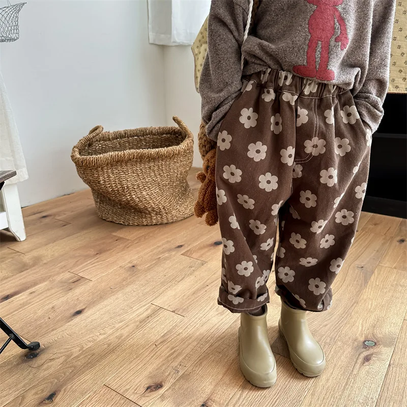 Herfst Nieuwe Kinderen Losse Broek Vintage Bloemenprint Meisjes Harembroek Baby Jongens Casual Broek Katoenen Babybroek Kleding