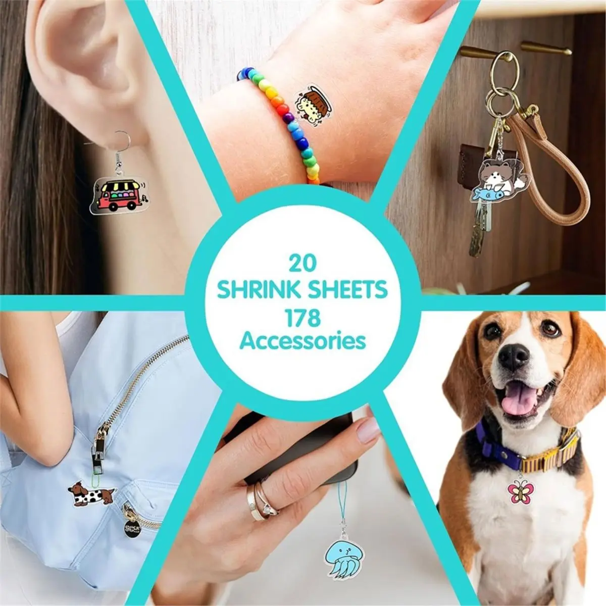 198Pcs Shrink Keychain DIY Craft Kit,with 16 Blank & 4 Pre-Printed Shrink Sheets, Hole Punch, Keychains, Colored Pencils